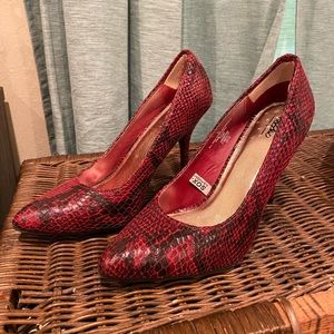Women’s faux leather red snake skin shoes